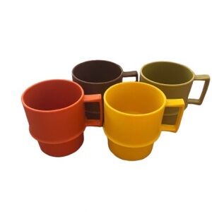 Vintage Tupperware Set of 4 Stackable Coffee Mugs Harvest Colors